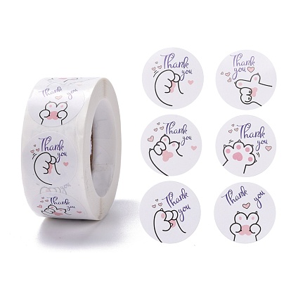 Papier plat rond merci autocollants, empreinte de patte avec mot merci, étiquettes autocollantes pour étiquettes cadeaux youstickers