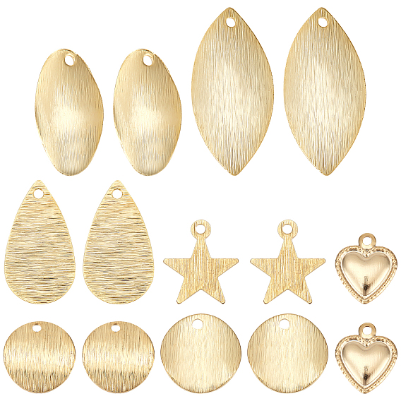 56Pcs 7 Style Brass Pendants, Mixed Shapes