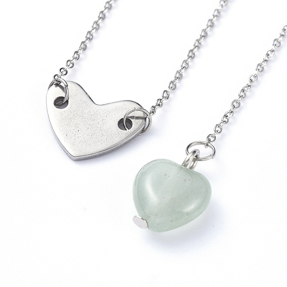 Conjuntos de collares y collares con lazo de corazón, con colgantes de piedras preciosas, 304 enlaces de acero inoxidable, cadenas portacables y cierres