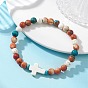 Браслеты из окрашенных синтетических бирюзовых бусин и синтетических бусин из белого океанического нефрита, эластичные, для женщин и мужчин., круглый и крест