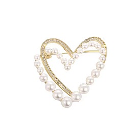 Alloy Heart Kilt Pins with Rhinestone, Plastic Imitation Pearl Beaded Brooch