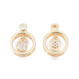Brass Pave Clear Cubic Zirconia Charms, Nickel Free, Ring with Flower