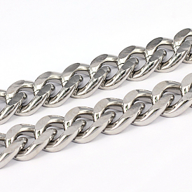 201 Stainless Steel Cuban Link Chains, Chunky Curb Chains, Unwelded, Faceted, 4mm, Link: 18x15x4mm