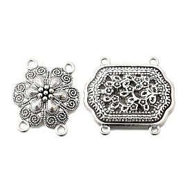 Тибетский стиль сплава многожильных ссылки, античное серебро, прямоугольник с цветком