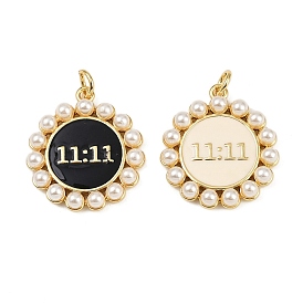 Плоские круглые с 11:11 латунными эмалевыми подвесками, с искусственным жемчугом из АБС-пластика и прыгающим кольцом, без кадмия и без свинца, стойки покрытие, долговечный, реальный 18 k позолоченный