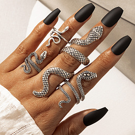 Men's Snake Pattern Ring Set - Punk Style Animal Vintage Exaggerated 4-Piece Jewelry