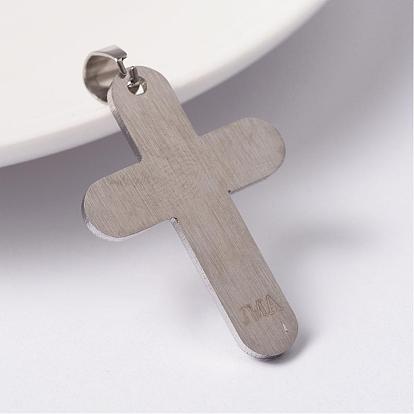 304 Stainless Steel Pendants, Cross withLord's Prayer, 37x25.5x2mm, Hole: 9x5mm