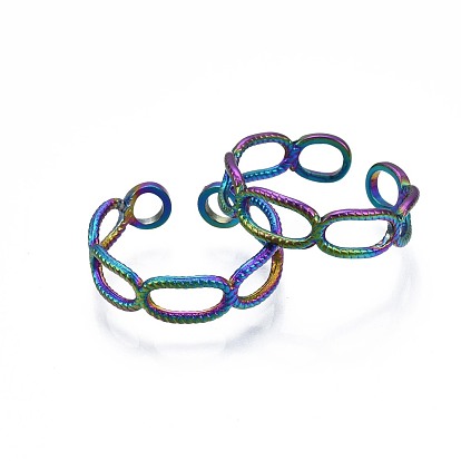 304 Stainless Steel Oval Wrap Cuff Ring, Rainbow Color Open Ring for Women