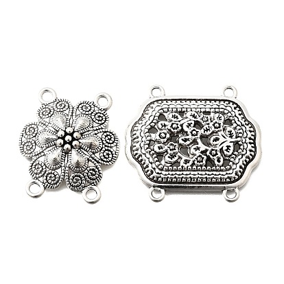 Тибетский стиль сплава многожильных ссылки, античное серебро, прямоугольник с цветком