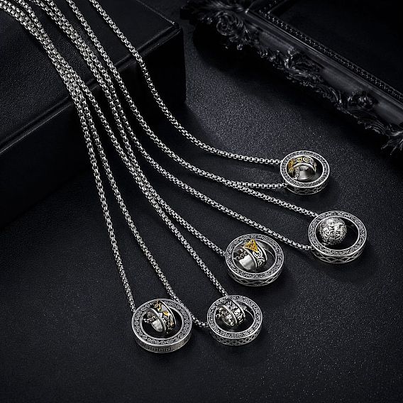 Religión 201 Collares con colgante de doble anillo giratorio con hebilla de ojo de pi xiu de acero inoxidable para hombres
