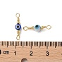Evil Eye Glass Connector Charms, Round Links with Rack Plating Brass Wire Double Loops, Lead Free & Cadmium Free, Real 18K Gold Plated, Long-Lasting Plated