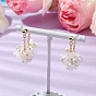 304 Stainless Steel Hoop Earrings, with Flower ABS Plastic Imitation Pearl Bead