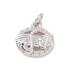 Brass Micro Pave Cubic Zirconia Charms, with Jump Ring, Oval with Ancient Horn Bugle Charm