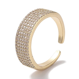 Brass Micro Pave Cubic Zirconia Cuff Rings, Long-Lasting Plated