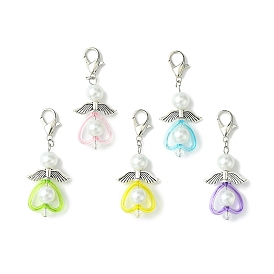 Heart Angel Acrylic Pendant Decorations, with Alloy Swivel Lobster Clasps
