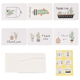 CRASPIRE 4 Sets Cactus Pattern Greeting Card, with Paper Sticker and Paper Envelope