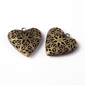 Brass Diffuser Locket Pendants, Picture Frame Charms for Necklace, Antique Bronze, Heart