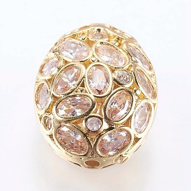 Латунные микро проложить кубического циркония бусы, овальные