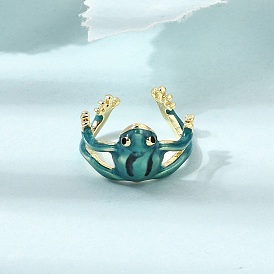 Brass Enamel Cuff Open Rings, Frog