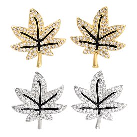 Rack Plating Leaf Brass Stud Earrings, with Clear Cubic Zirconia, Cadmium Free & Lead Free, Long-Lasting Plated