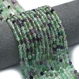 Природного флюорита бисер нитей, энергетическая призматическая огранка с двойными концами бусины, граненые двухконусные
