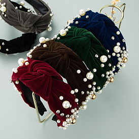 Fashionable Pearl Headband Hair Accessories - Versatile Velvet Fabric Wide Knot Headband.