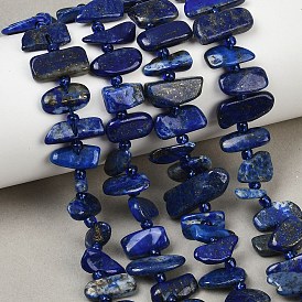 Нитки бусины из натурального ляписа-лазури, самородки, с бисером