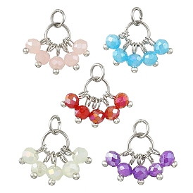 Подвески из гальванически покрытого стекла, круглый шарм, с открытыми пружинными кольцами из нержавеющей стали 304, с покрытием AB цвета, граненые