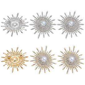6 шт. 2 цветные броши из сплава со стразами в виде солнца, с имитацией жемчуга