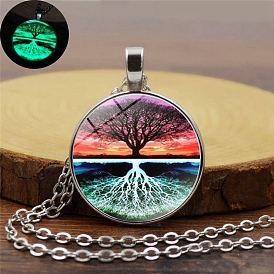 Collier veilleuse arbre de vie pour femme, pendentifs lumineux en verre et pierres précieuses