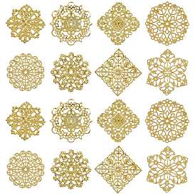 80 шт. 8 стили железные филигранные столярные изделия, полый цветок/восьмиугольник/ромбы, изготовление свадебных головных уборов