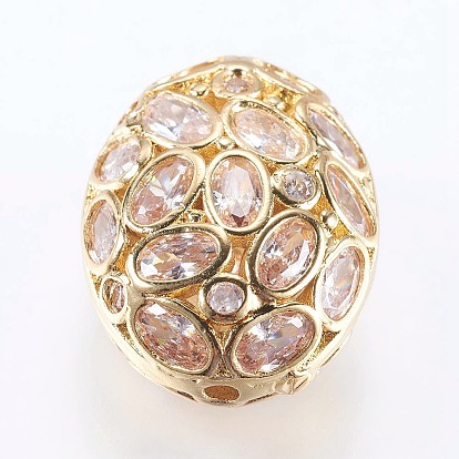 Латунные микро проложить кубического циркония бусы, овальные