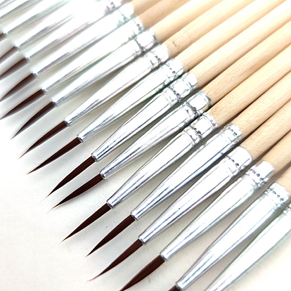 Wood Micro Detail Paint Brush, with Nylon Brush Head and Alloy Tube, for Painting Clay Tool