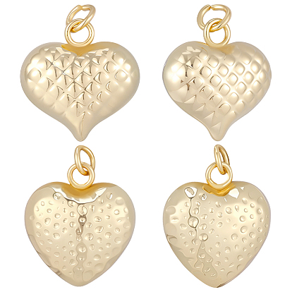 8 шт 2 стили латунные подвески, сердце прелести, с прыжковых колец, без кадмия и без свинца, долговечный, стойки покрытие