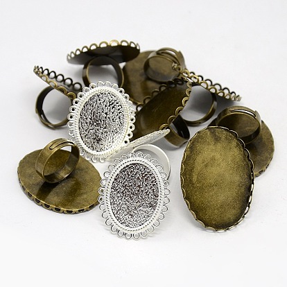 Adjustable Brass Blank Finger Ring Settings, 17mm, Tray: 25~40x19~30mm