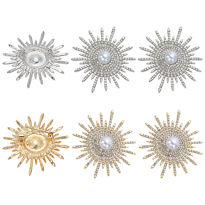6 шт. 2 цветные броши из сплава со стразами в виде солнца, с имитацией жемчуга