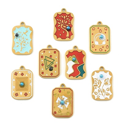 304 нержавеющей стальной эмали подвески, прямоугольный шарм, с пластиковой жемчужины, ионное покрытие (ip)