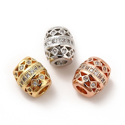 Rack Plating Brass Micro Pave Cubic Zirconia Beads, Long-Lasting Plated, Cadmium Free & Lead Free, Barrel