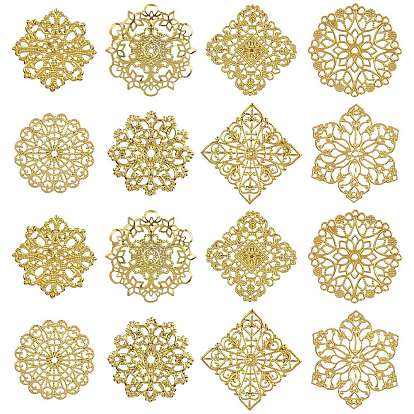 80 шт. 8 стили железные филигранные столярные изделия, полый цветок/восьмиугольник/ромбы, изготовление свадебных головных уборов