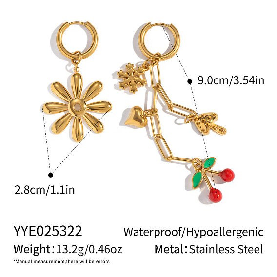 304 Асимметричные серьги-кольца из нержавеющей стали с эмалированным красным подсолнухом вишни для женщин
