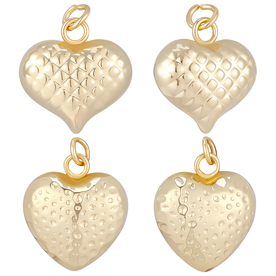 8 шт 2 стили латунные подвески, сердце прелести, с прыжковых колец, без кадмия и без свинца, долговечный, стойки покрытие