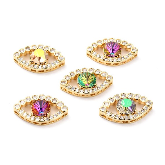 Brass Cubic Zirconia Beads, Long-Lasting Plated, with Glass, Eye