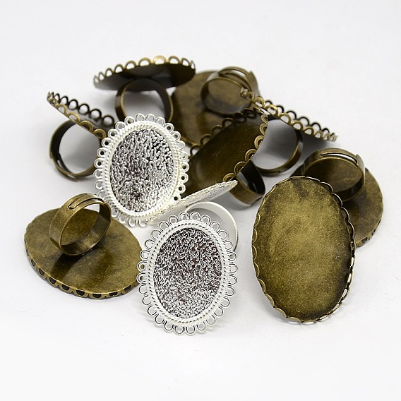 Adjustable Brass Blank Finger Ring Settings, 17mm, Tray: 25~40x19~30mm