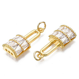 Brass Micro Pave Clear Cubic Zirconia Pendants, Nickel Free, Lock