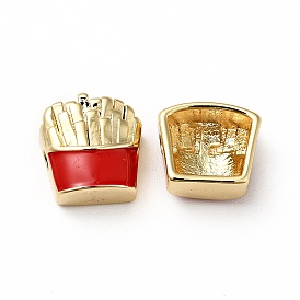 Rack Plating Brass Enamel Beads, Cadmium Free & Lead Free, Real 18K Gold Plated, French Fries