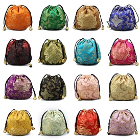 Chinese Style Silk Brocade Jewelry Packing Pouches, Drawstring Gift Bags, Auspicious Cloud Pattern