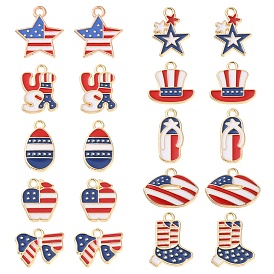 20 pcs 10 styles breloques en alliage d'émail de style drapeau américain, tongs & boot & bowknot, or