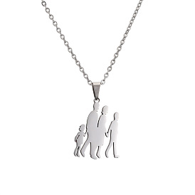 Family of Four Silhouette Stainless Steel Necklace Jewelry