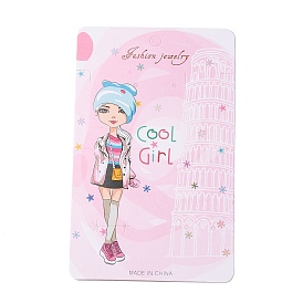 Paper Jewelry Display Cards for Necklace, Earring, Hair Clip, Rectangle with Girl Pattern