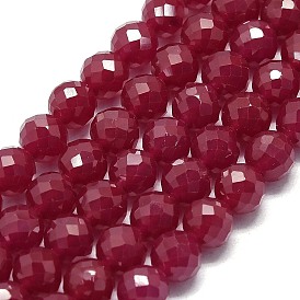 Natural Red Corundum/Ruby Beads Strands, Faceted, Round